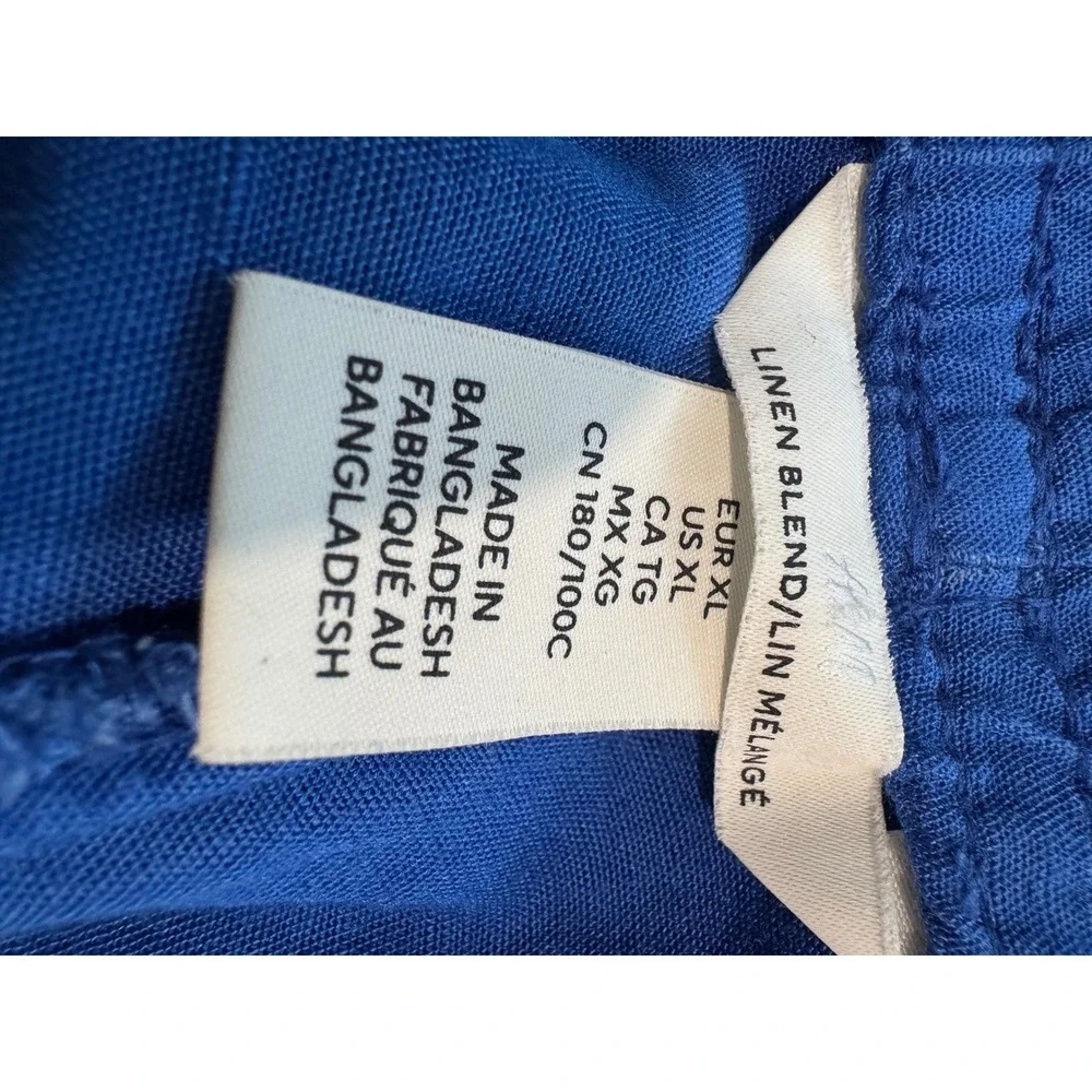 H&M Linen Blend Wide Leg Pants Womens XL Blue Elastic‎ Drawstring Waist